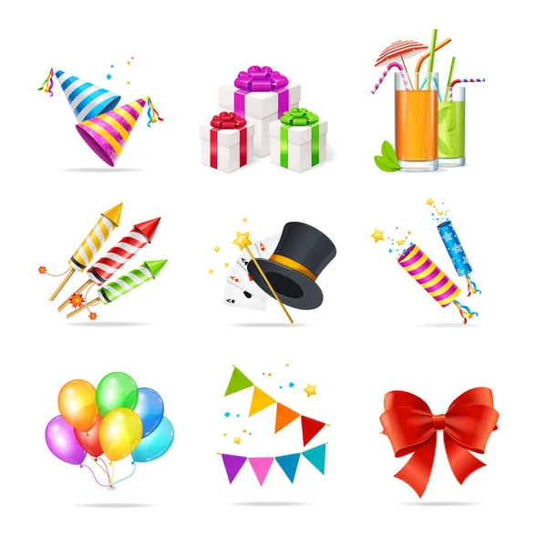 Realistische 3D gedetailleerde partij icon set. Vector — Stockvector