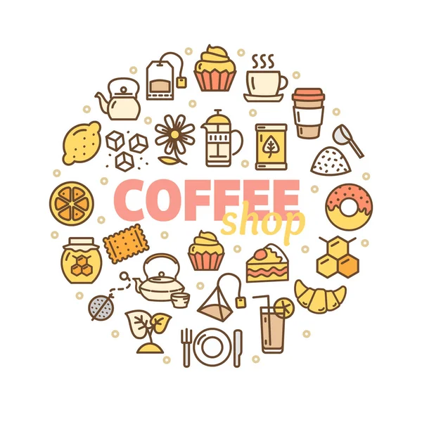 Coffee Shop Banner Round Design Template Thin Line Icon Concept. Vector — Stock Vector