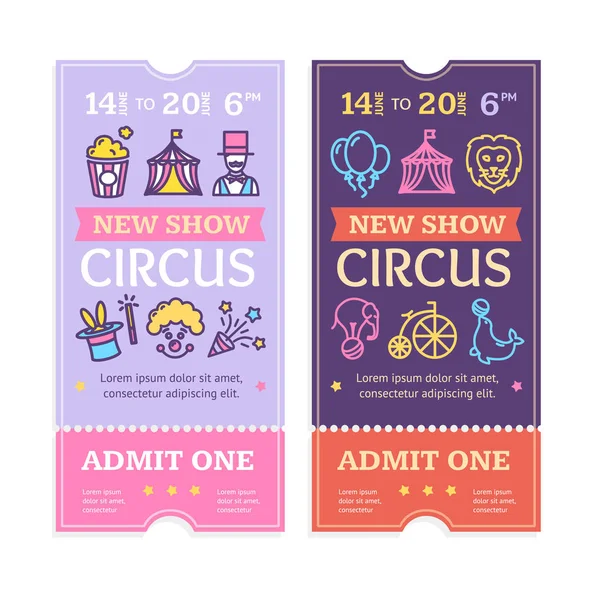 Tickets Zirkus mit Farbe dünne Linie Symbol gesetzt. Vektor — Stockvektor