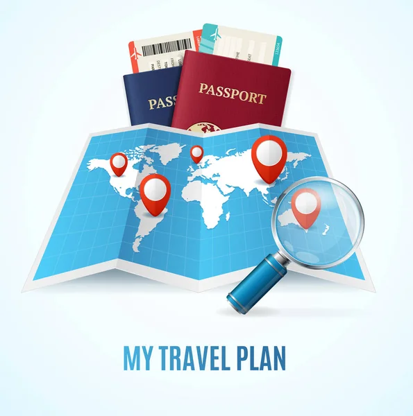 Realistic Detailed 3d Travel Plan Map Concept. Vector — Stock Vector