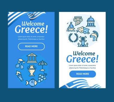 Renk Anahat Simgeleri ile Yunanistan Banner Vecrtical Set. Vektör