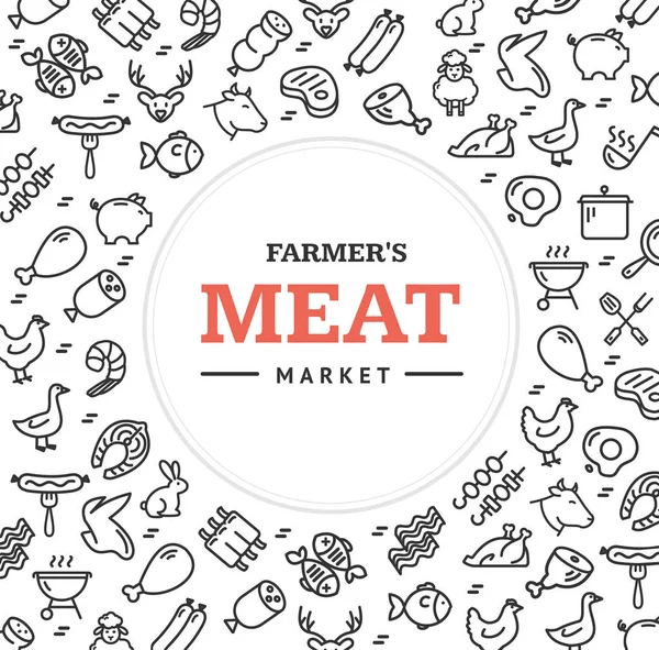 Mięso Butchery znaki okrągły projekt szablon cienka linia ikona koncepcji. Wektor — Wektor stockowy