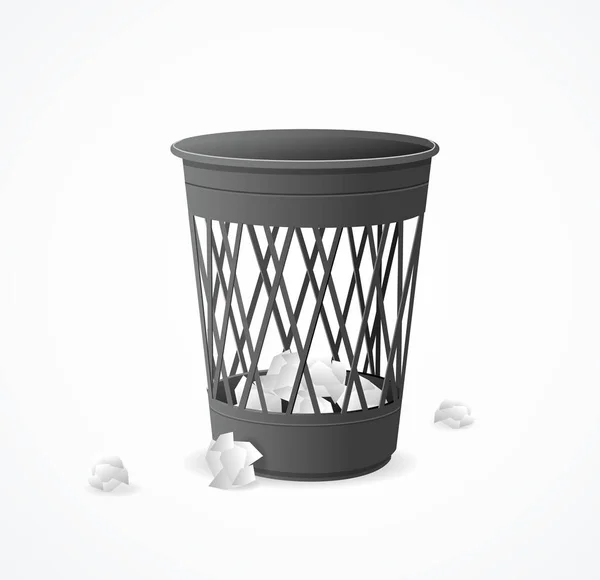 Realistic Detailed 3d Black Trash Can. Vector — Stock Vector