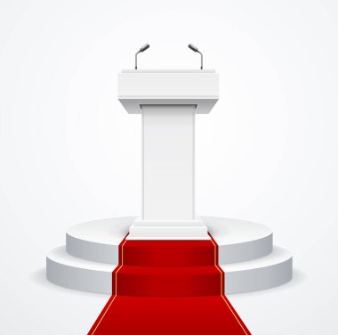 Realistic Detailed 3d White Blank Podium Tribune Debate or Stage Stand. Vector clipart