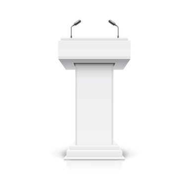 Realistic Detailed 3d White Blank Podium Tribune Debate or Stage Stand Template Mockup. Vector clipart