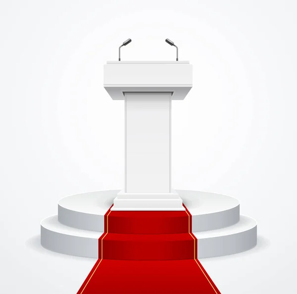 Realista detallado 3d blanco en blanco podio Tribune debate o escenario Stand. Vector — Vector de stock