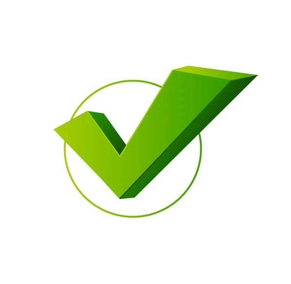 Realista 3d Detallado Marca de verificación Sí o Confirmación Green Sign. Vector — Vector de stock
