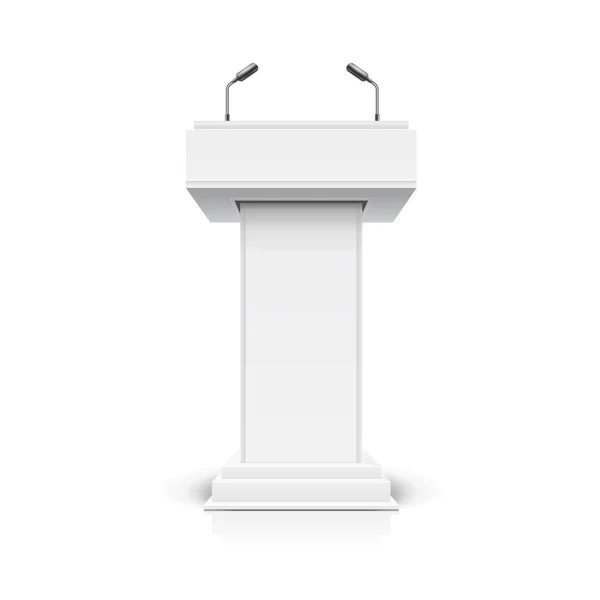 Realista detalhada 3d branco em branco Podium Tribune Debate ou Stage Stand Template Mockup. Vetor — Vetor de Stock