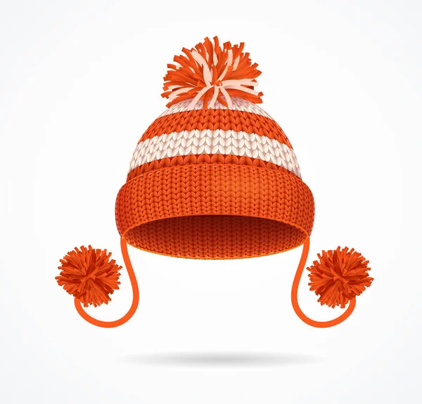 Gerçekçi 3D Ayrıntılı Kırmızı Örgü Şapka. Vektör — Stok Vektör