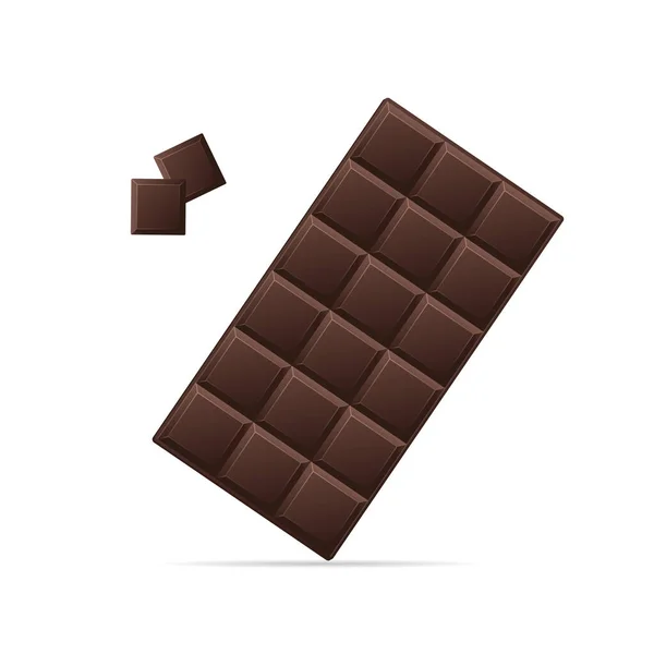 Realista detallado 3d chocolate oscuro y piezas. Vector — Vector de stock