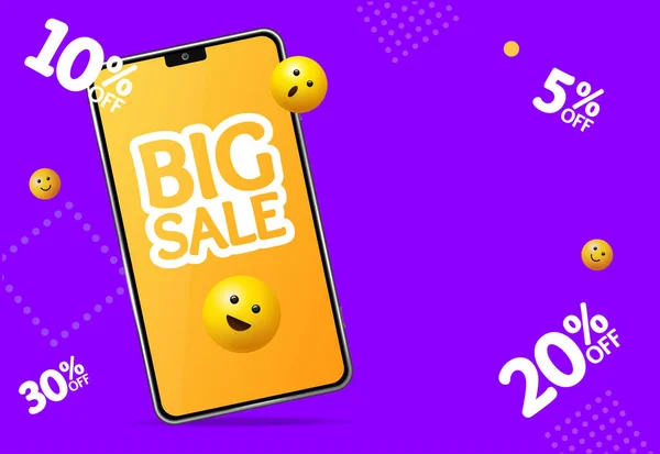 Realistic Detailed 3d Mobile Phone Big Sale Banner Concept Ad Poster Card. Vector — Stock Vector
