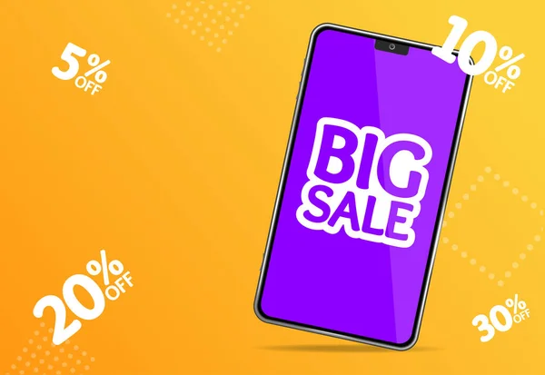 Realistic Detailed 3d Mobile Phone Big Sale Banner Concept Ad Poster Card. Vector — Stock Vector