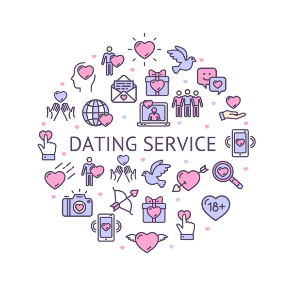 Dating Service Round Design Szablon Linie konturu Koncepcja ikony. Wektor — Wektor stockowy