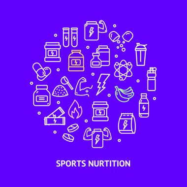 Spor Beslenme Yuvarlak Tasarım Şablonu Bağlantı Çizgileri Simgesi Kavramı. Vektör