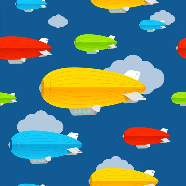 Cartoon Farbe Luftschiffe nahtlose Muster Hintergrund. Vektor — Stockvektor