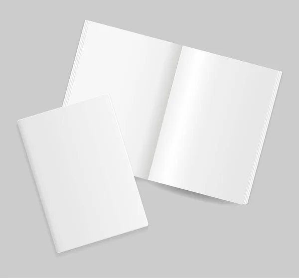 Plantilla de revista en blanco 3d detallada realista abierto y cerrar conjunto de vista. Vector — Vector de stock