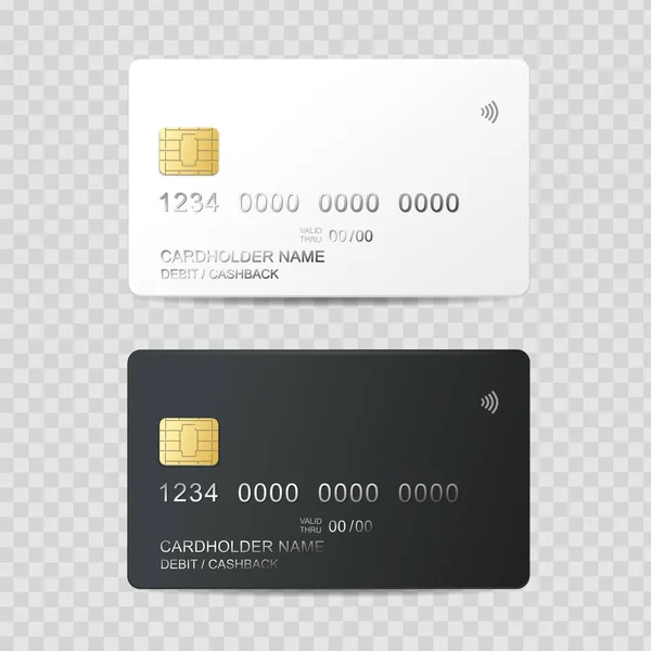 Plantilla de tarjeta de crédito de plástico 3d detallada realista conjunto. Vector — Vector de stock