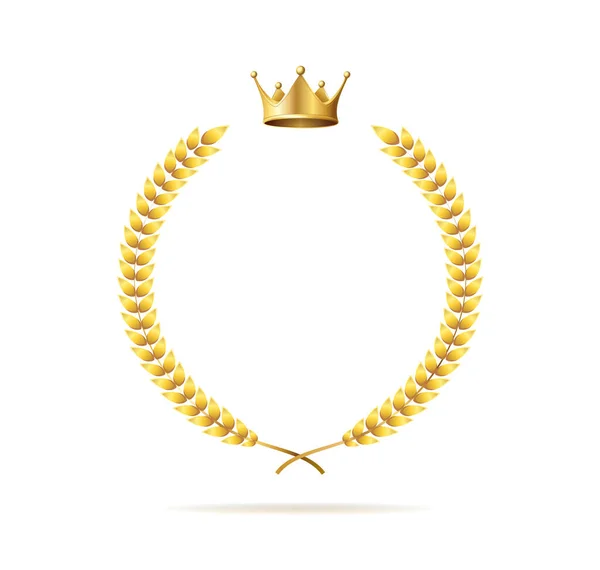 Realistic Detailed 3d Golden Crown and Laurel Wreath Set. Vector — Stock Vector