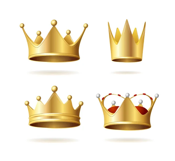 Realistic Detailed 3d Golden Royal Crown Set. Vector — Stock Vector