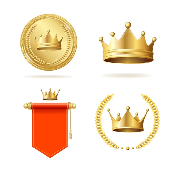 Realista Detallado 3d rey corona y accesorios reales conjunto. Vector — Archivo Imágenes Vectoriales