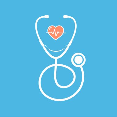 Cartoon Silhouette White Stetoscope with Heart Set. Vektör