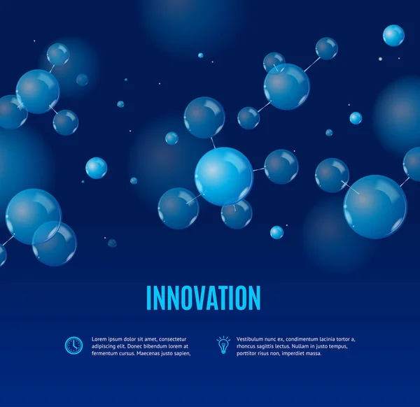 Realistic Detailed 3d Molecule and Innovation Banner Concept Ad Poster Card. Vector — Archivo Imágenes Vectoriales
