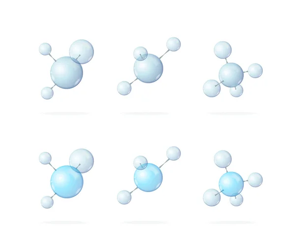 Realista detalhou 3d diferentes tipos Molecule Set. Vetor — Vetor de Stock