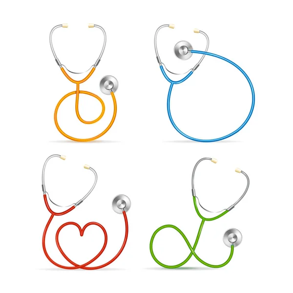 Realistic Detailed 3d Color Stethoscope Set. Vector — Stock Vector