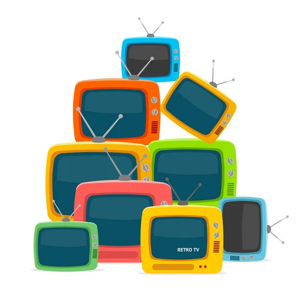 Cartoon Color Different Types Retro Tv Pile. Vector — Stock Vector