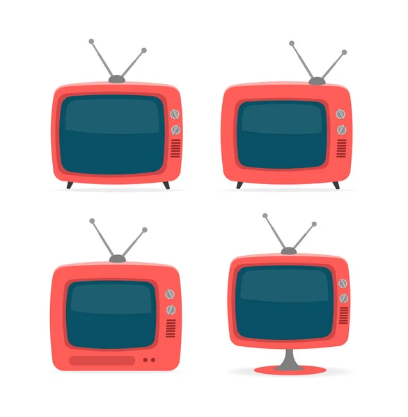 Tecknad röd Retro Tv Ikon Set. Vektor — Stock vektor