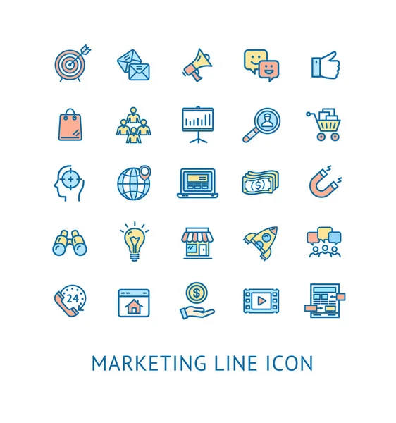 Ensemble d'icônes de ligne mince de couleur de marketing entrant. Vecteur — Image vectorielle