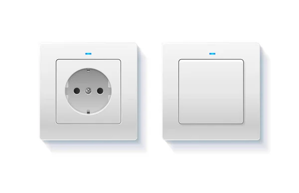 Realistic Detailed 3d Wall Switch and Power Electrical Socket. Vector — Stock Vector