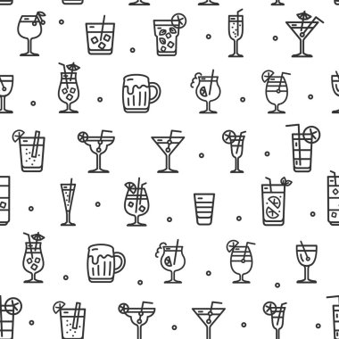 Alkollü Kokteyl Kusursuz Beyaz Şablon Arkaplanı. Vektör