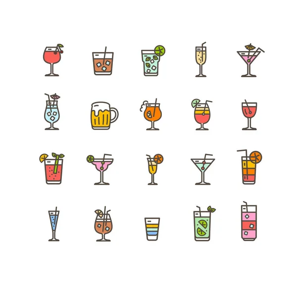 Alcohol Bar Color Thin Line Icon Set. Vector — Vector de stock