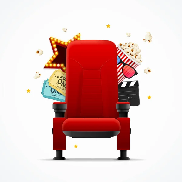 Realista detalhou 3d Red Cinema Chair Concept. Vetor — Vetor de Stock