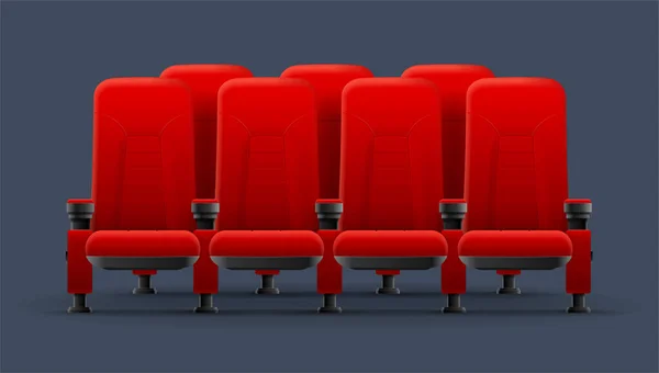 Sillas de cine rojo 3d detalladas realistas. Vector — Vector de stock