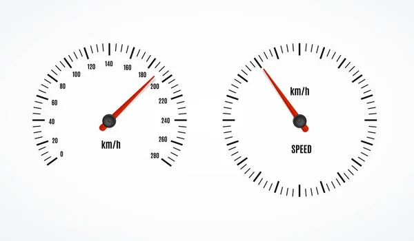 Snelheidsmeter of Snelheidsmeter Dashboard Auto met Pointer Set. Vector — Stockvector