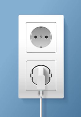 Gerçekçi Ayrıntılı 3d Plug Elektrik prizi setine eklendi. Vektör