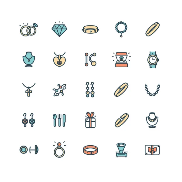 Jewelry Sign Color Thin Line Icon Set. Vektor — Stockvektor