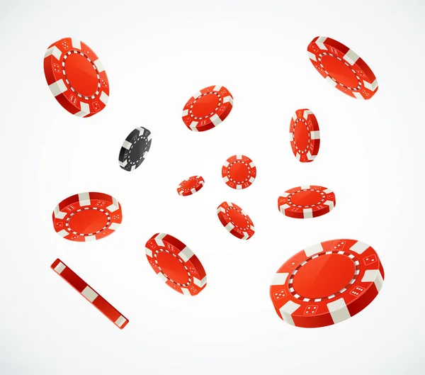 Realista 3d detallado Red Poker Chips Flying. Vector — Vector de stock