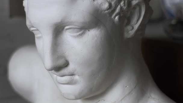 Plaster bust sculpture antique greek sculpture art — Stock Video