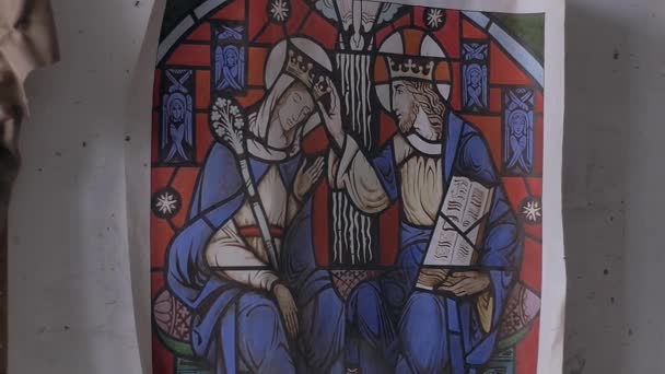 Desenho de vitrais medievais Rei e rainha — Vídeo de Stock
