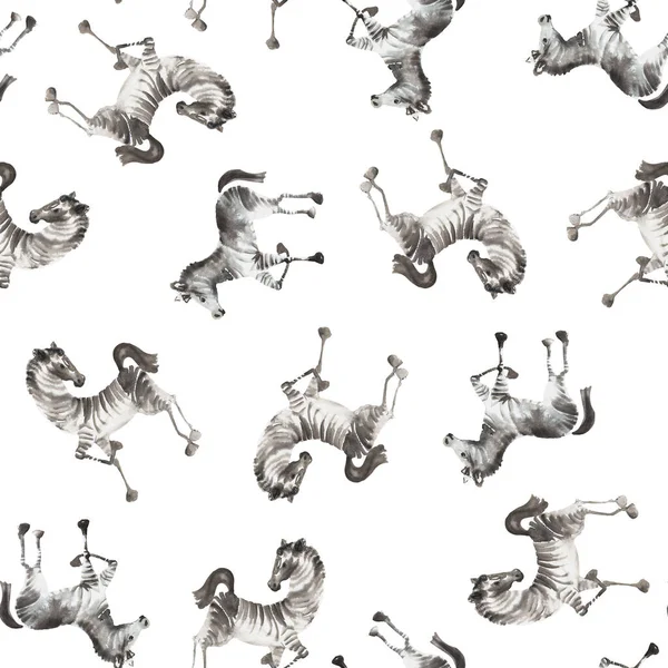 Watercolor Pattern Black White Zebras — Stock Photo, Image