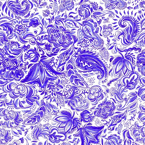Textura Sin Costuras Con Patrón Floral Azul Sobre Fondo Blanco —  Fotos de Stock