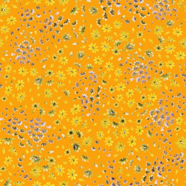 Sarı arka planda küçük çiçekli pürüzsüz doku..
