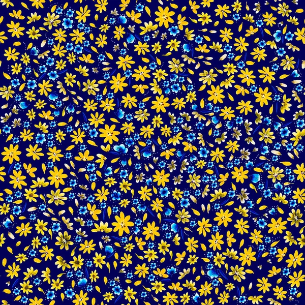 Flores Pequeñas Patrón Sin Costuras Sobre Fondo Azul —  Fotos de Stock