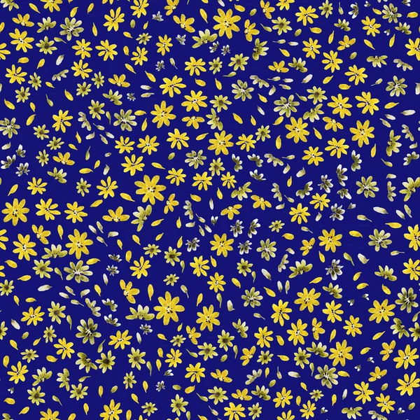 Textura Sin Costuras Con Pequeñas Flores Sobre Fondo Azul —  Fotos de Stock