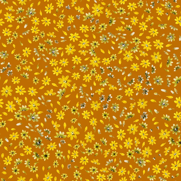 黄底上有小花朵的无缝纹理 — 图库照片