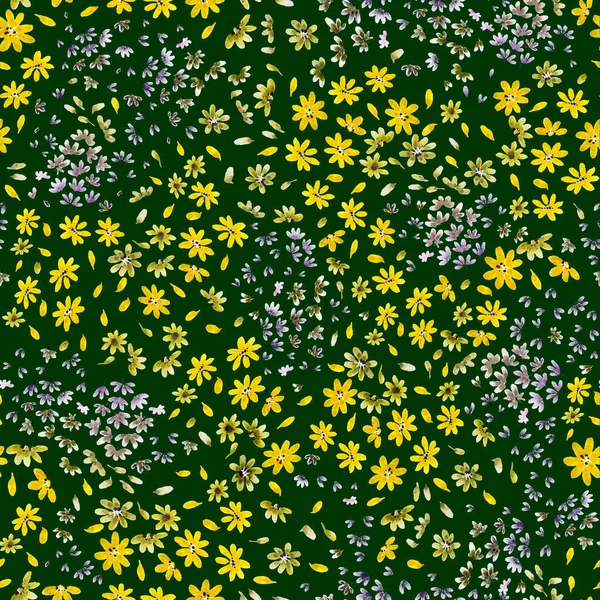 Textura Sin Costuras Con Pequeñas Flores Sobre Fondo Verde —  Fotos de Stock