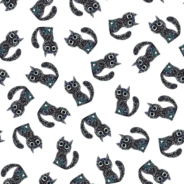 Seamless Pattern Baby Fabric Cat — Stock Photo, Image